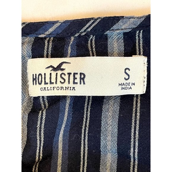 Hollister Women Tank Blouse Striped Backless Front Button V Neck Blue White S - Picture 5 of 7